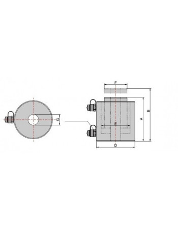 Dubbelw cilinder holle plunjer 60T-slag 50mm hoogte 202mm